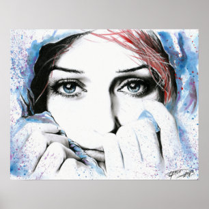 Pôster Retrato de menina Olhos bonitos Pintura em aquarel
