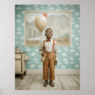 Poster Retrato de Menino Antigo com Balão