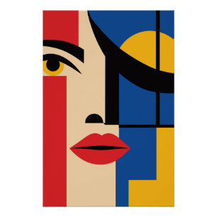 Pôster Retrato de Mulher Abstrato Geométrico Bauhaus Arte