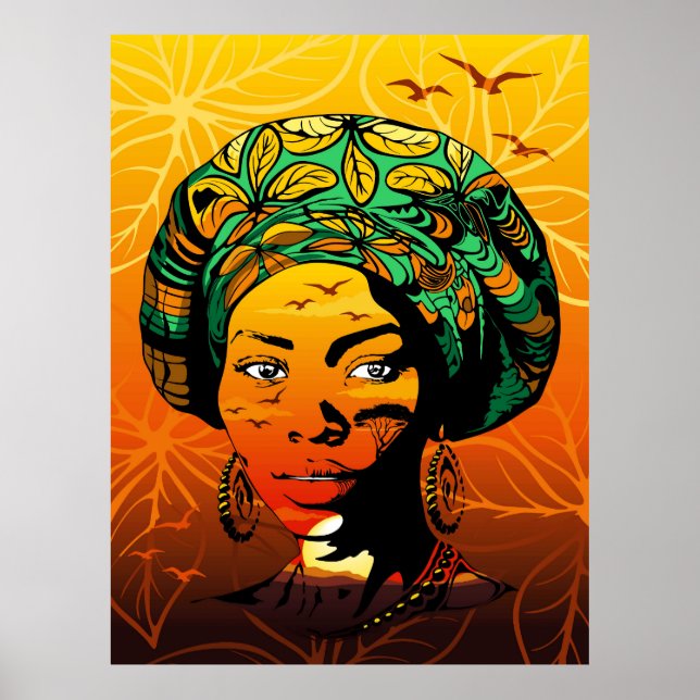 Poster Retrato de Mulher Africana com Sunset (Frente)