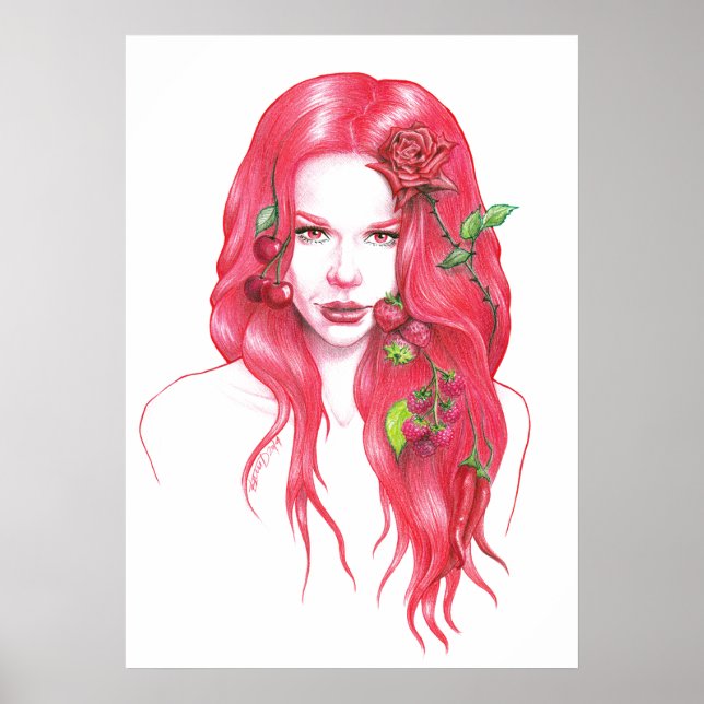 Poster Retrato de mulher cabeleira vermelha (Frente)
