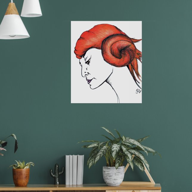 Poster Retrato de mulher com cabelo laranja em arte pop (Sala de Estar 1)