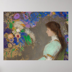 Poster Retrato de mulher com flores por Odilon Redon