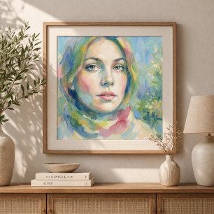 Poster Retrato de Mulher em Estilo Suave de Aquarela