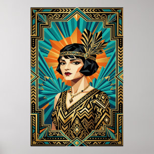 Poster Retrato de Mulher Flapper em Art Déco Cartaz em Do