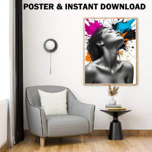 Poster Retrato de mulher monocromática com barra de cores