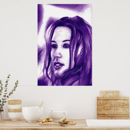 Pôster Retrato de Mulher Pessoas Roxas Arte Original