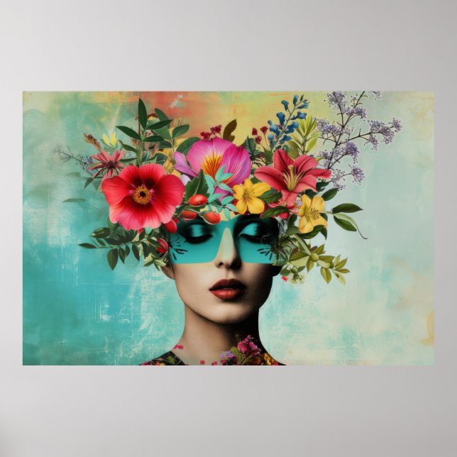 Poster Retrato de mulher vintage com flores (Frente)
