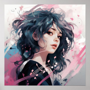 Poster Retrato de Música de Anime Expressivo