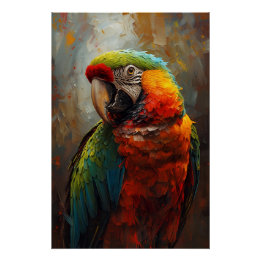 Pôster Retrato de papagaio artístico - Pintura a óleo vib