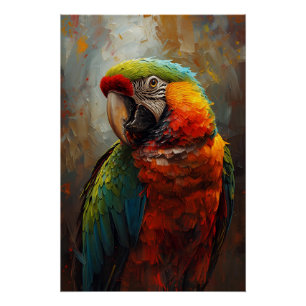 Pôster Retrato de papagaio artístico - Pintura a óleo vib