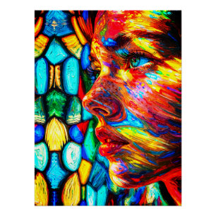 Pôster Retrato de Perfil de Mulher Colorida Vibrante Impa