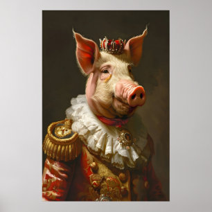 Poster Retrato de Porco Aristocrático, Animal Engraçado