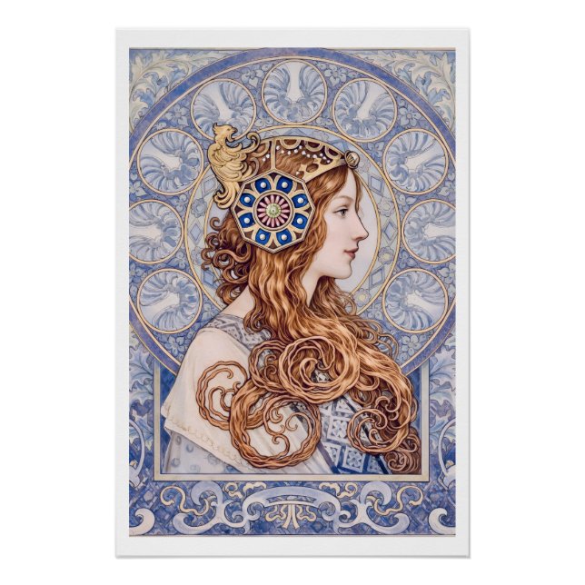 Pôster Retrato de Rainha Art Nouveau (Frente)