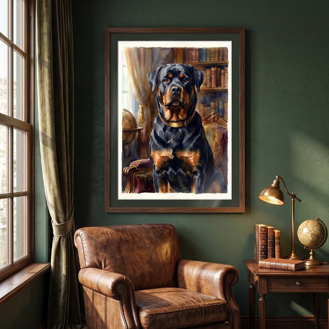 Poster Retrato de Rottweiler Real na Biblioteca (Criador carregado)