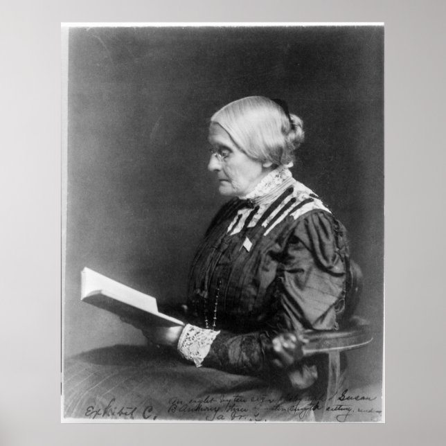 Poster Retrato de Susan B. Anthony Lendo um Livro (Frente)