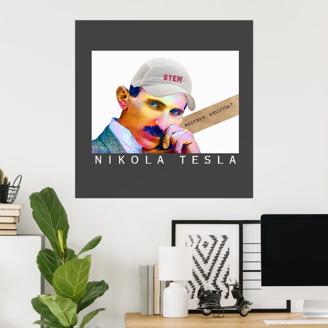 Poster Retrato de Tesla Engraçado (Escritório em casa)