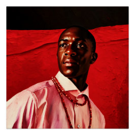 Pôster Retrato de um Confiante em Camisa Rosa com Vermelh