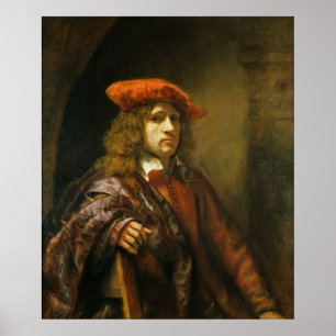 Pôster Retrato de um homem novo em um boné vermelho