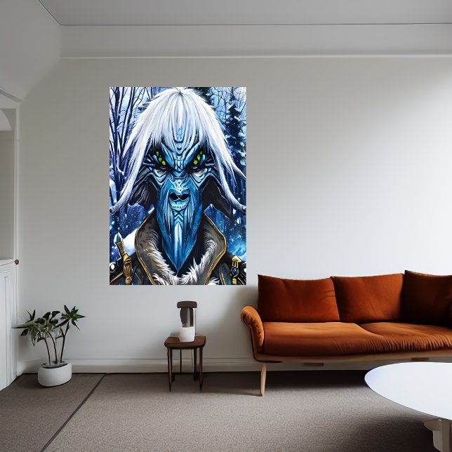 Poster Retrato de uma alienígena azul com cabelo branco | (Criador carregado)