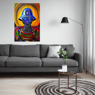 Poster Retrato de uma alienígena de robô colorida   Arte 