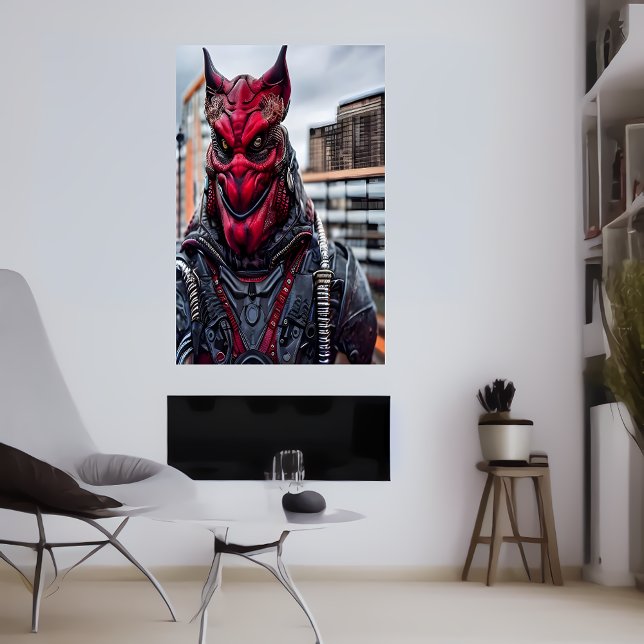 Poster Retrato de uma alienígena vermelha assustadora | A (Criador carregado)