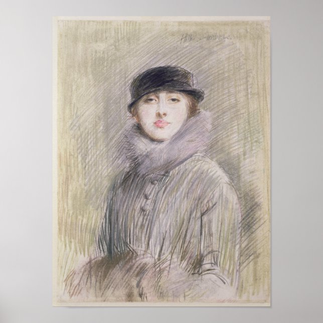 Pôster Retrato de uma Dama com Colarinho de Pele e Maçã (Frente)