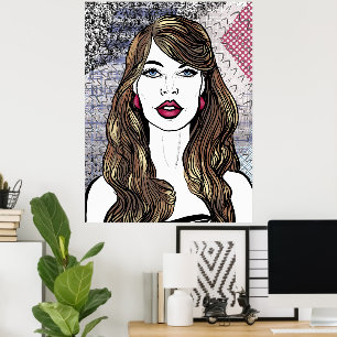 Poster Retrato de uma menina com cabelos castanhos compri