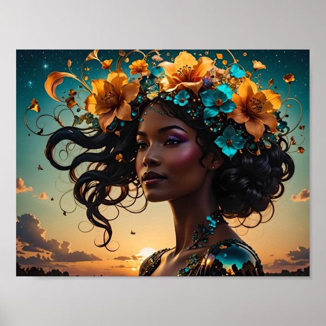 Poster retrato de uma mulher com flores (Frente)