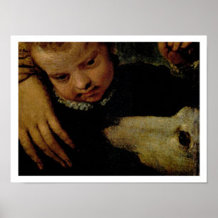 Poster Retrato de uma mulher com uma criança e um cão,