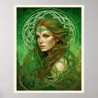 Retrato de uma mulher em um nó celta irlandês verd