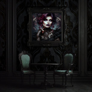 Poster Retrato de uma Mulher Gótica Fundo Art Nouveau