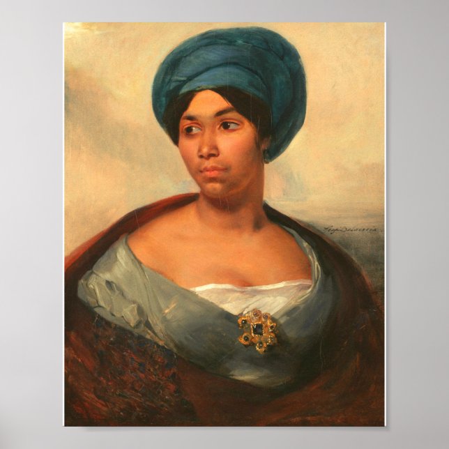POSTER RETRATO DE UMA MULHER NUMA TURBAN AZUL POR DELACRO (Frente)