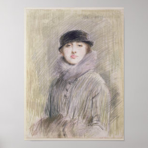 Pôster Retrato de uma senhora com um colar e um Muff da