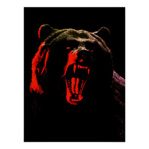 Pôster Retrato de Urso Selvagem Escuro em Iluminação Dram