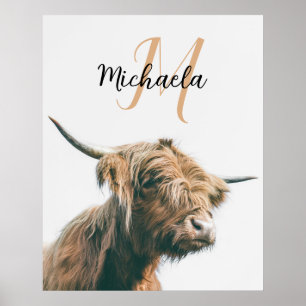 Poster Retrato de vaca das Terras Altas com nome personal