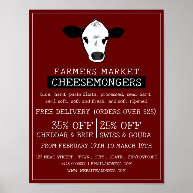 Poster Retrato de Vaca, Publicidade Cheesemonger (Frente)
