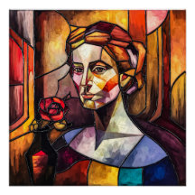 Retrato de vidro abstrato com Rosa