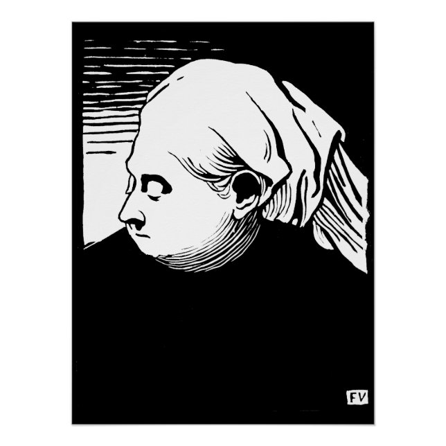 Pôster Retrato de Woodcut da Rainha Vitória (Frente)