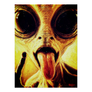 Pôster Retrato Divertido de Alien em Pintura a Óleo
