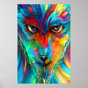 Poster Retrato do abstrato Rainbow Wolfman, Psicodélico