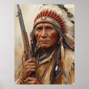 Poster Retrato do Chefe Indígena Geronimo Guerreiro
