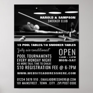 Poster Retrato do Clube Snooker, Piscina, Advertido do Cl