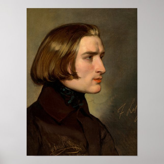 Poster Retrato do compositor Franz Liszt, 1838 (Frente)
