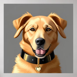 Poster Retrato do ouro Retriever Vestindo Colar Preta