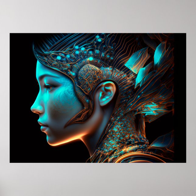 Poster Retrato do Perfil Cyberpunk Eletro Japonês (Frente)
