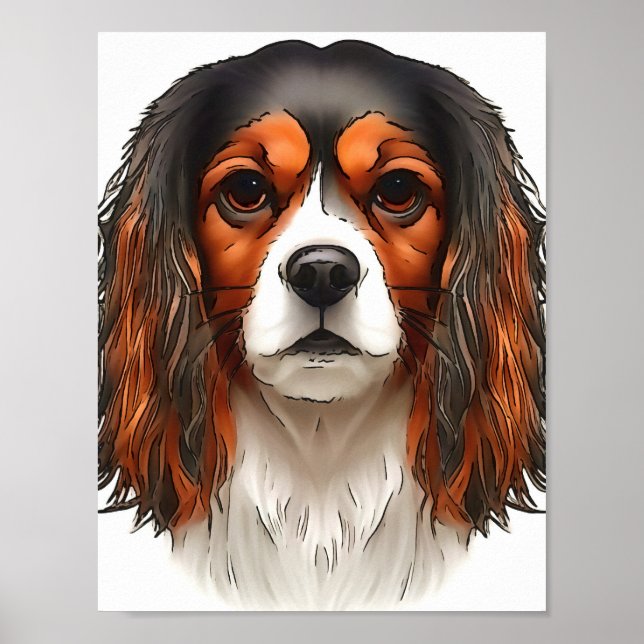 Poster Retrato do Rei Charles Cavalier Spaniel Pet (Frente)