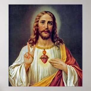 Poster Retrato do Sagrado Coração de Jesus Sinal de Paz