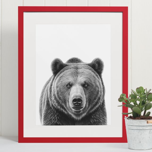 Poster Retrato do Urso Cinza Woodland Preto branco (Criador carregado)