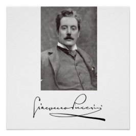 Pôster Retrato e assinatura de Giacomo Puccini